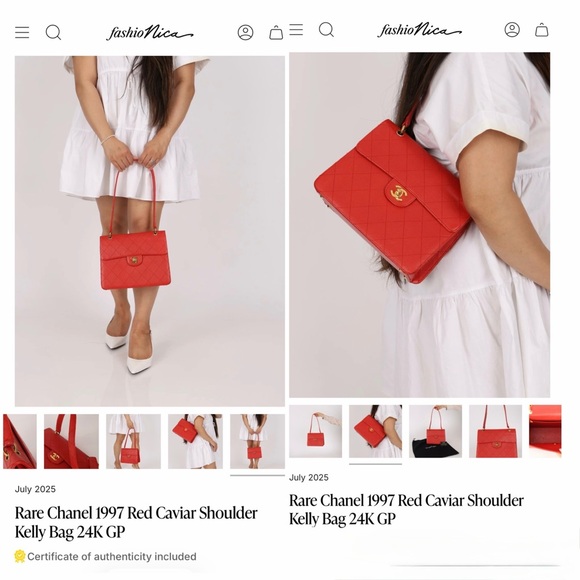 RARE 1997 vintage red Chanel Kelly 24k gold plated - Picture 3 of 17